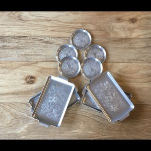 Vintage Aluminum Fruit Coasters Snack Tray Plates